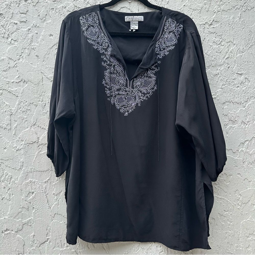 DIANE VON FURSTENBURG Silk Tunic Blouse Top Women’s Size 1X Boho Embroidered‎
